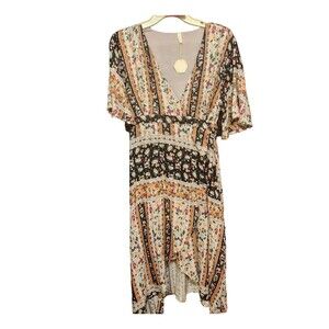 #7574 PINK BLUSH NWT Wrap Print Maternity Dress Size XL Cap sleeve